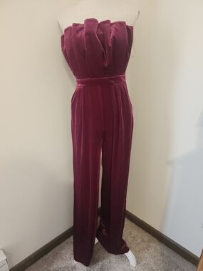 entro Strapless Velvet Jumpsuit in Berry